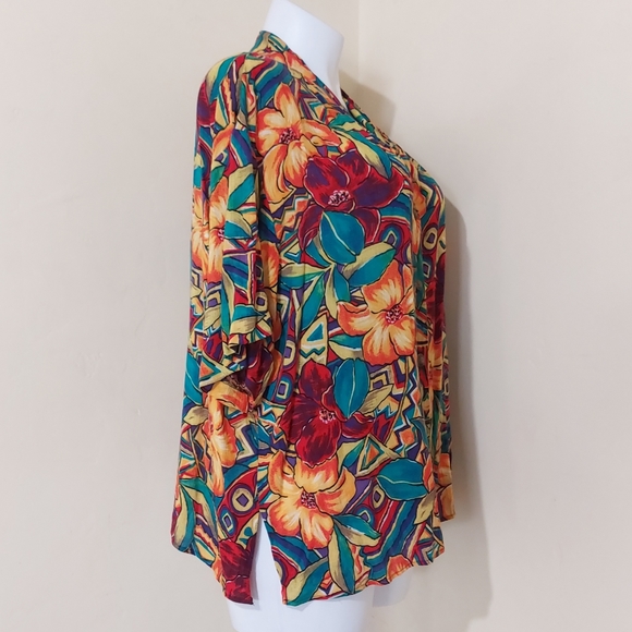 Vintage 80s Maggie McNaughton Plus Size 20W Colorful Hawaiian Floral Flowy Top - Picture 4 of 11